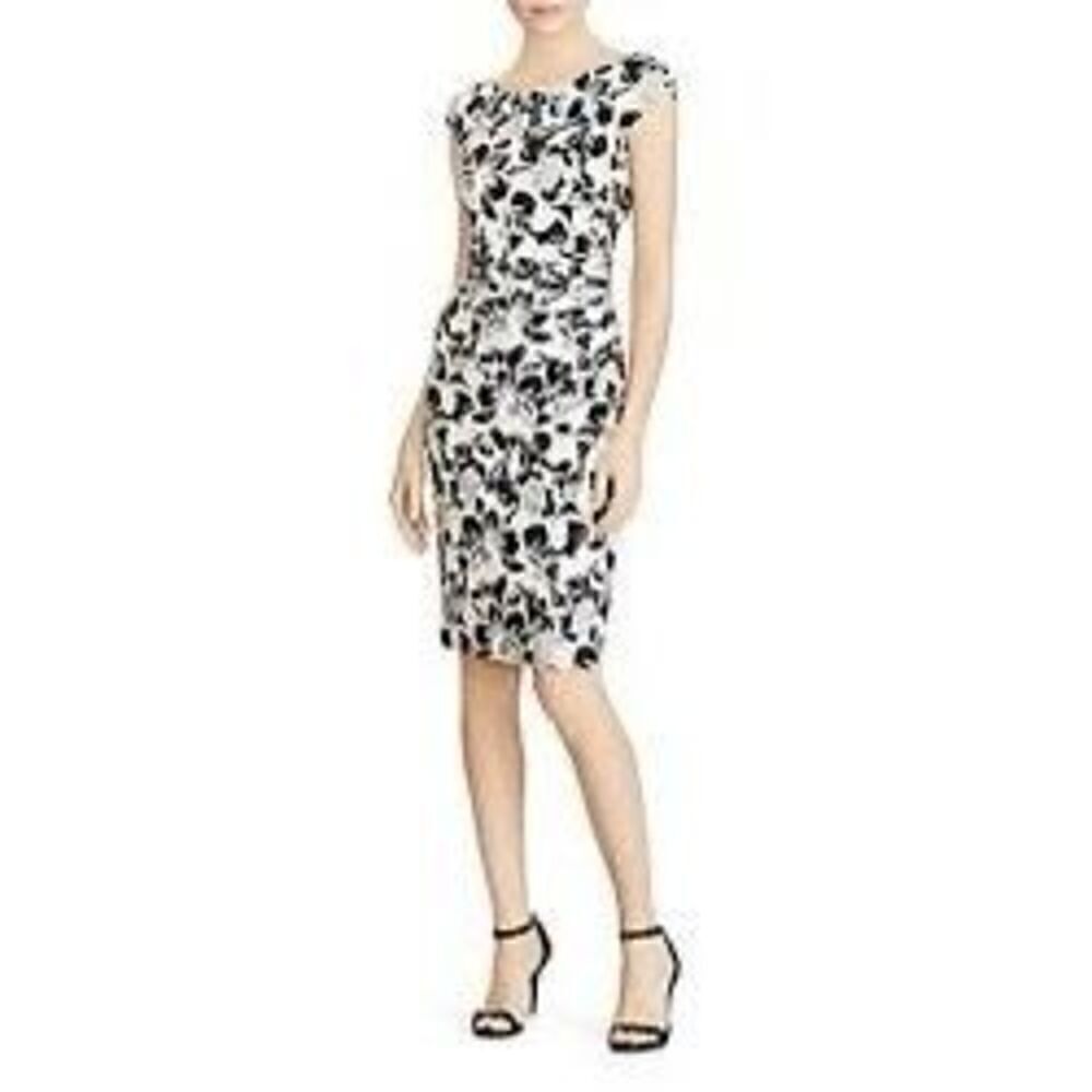 Lauren Ralph Lauren Women's 10 Sleeveless Floral Sheath Dress White Black Gray